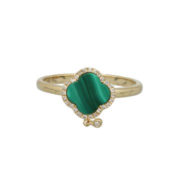 Malachiet ring met diamant in 14 Krt goud.