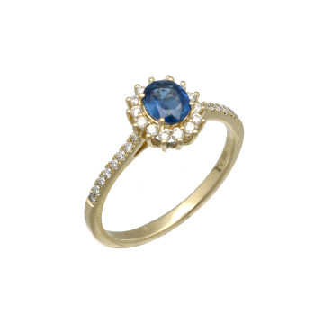 14 Krt Saffier/Briljant Ring "Lady Di"