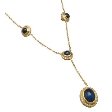 18 Krt. vintage collier blauwe saffieren-diamanten