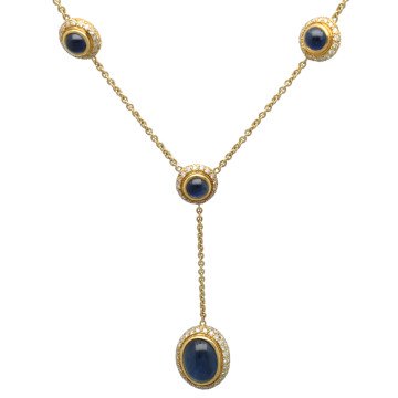 18 Krt. vintage collier blauwe saffieren-diamanten