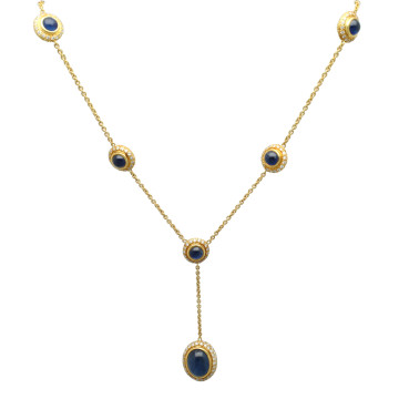 18 Krt. vintage collier blauwe saffieren-diamanten