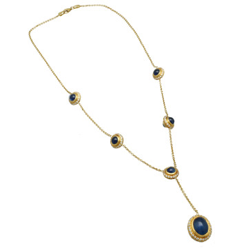 18 Krt. vintage collier blauwe saffieren-diamanten