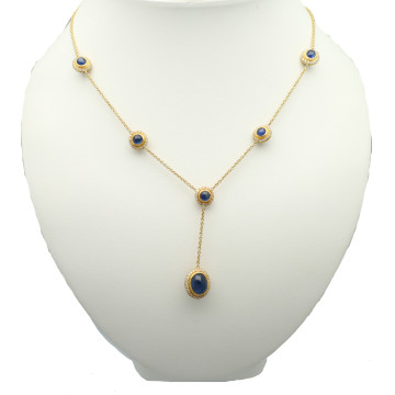 18 Krt. vintage collier blauwe saffieren-diamanten