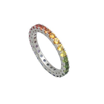 Witgouden Rainbow ring met gekleurde saffieren