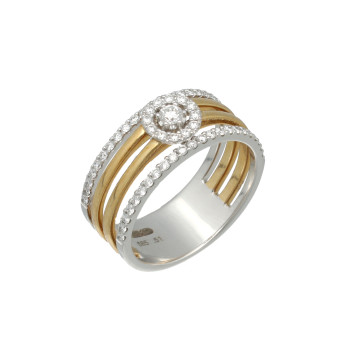 Bi-Color Gouden Entourage ring met Briljant.