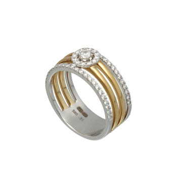 Bi-Color Gouden Entourage ring met Briljant.