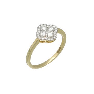 14 Krt. ring Klaver met Briljant 0.50Ct. 