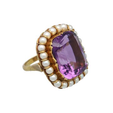 14Krt. gouden Statement ring Amethist en parels