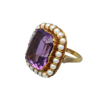 14Krt. gouden Statement ring Amethist en parels