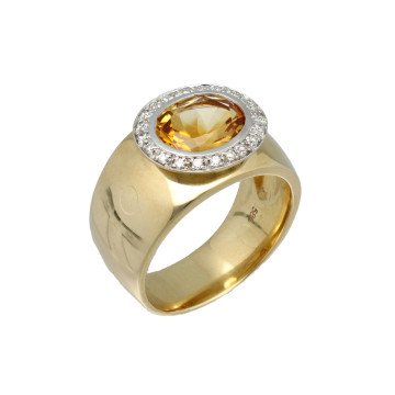 Geelgouden Ring met Diamant en Citrien.