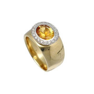 Geelgouden Ring met Diamant en Citrien.