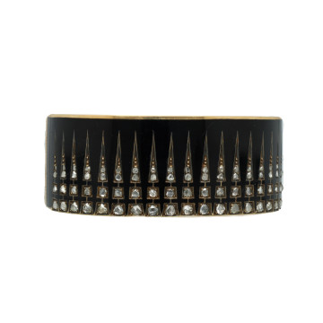 Antiek Gouden  Armband met Roos Diamant en Emaille.