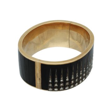 Antiek Gouden  Armband met Roos Diamant en Emaille.
