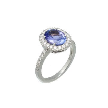 18 Krt Witgouden Ring Briljant en Tanzaniet