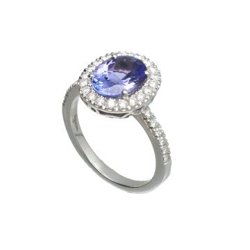 18 Krt Witgouden Ring Briljant en Tanzaniet