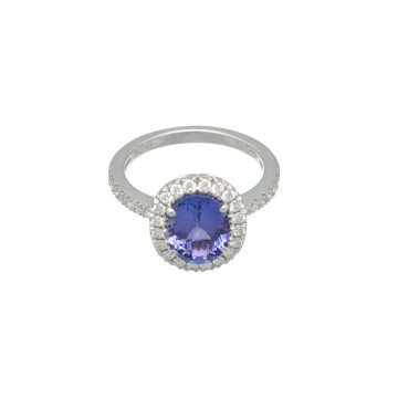 18 Krt Witgouden Ring Briljant en Tanzaniet