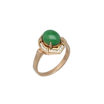 14 Krt Rose Gouden ring met Jade en Diamant