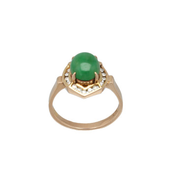 14 Krt Rose Gouden ring met Jade en Diamant