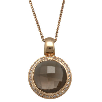 14 Krt. Rose Goud Collier met Rookkwarts/ Diamant