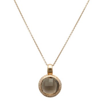 14 Krt. Rose Goud Collier met Rookkwarts/ Diamant