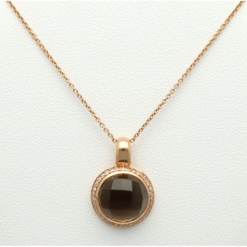 14 Krt. Rose Goud Collier met Rookkwarts/ Diamant