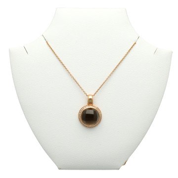 14 Krt. Rose Goud Collier met Rookkwarts/ Diamant
