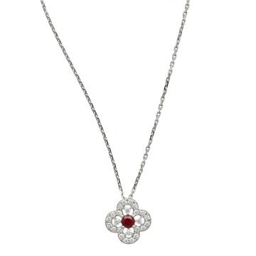 18 Krt Witgouden collier met Diamant en Robijn