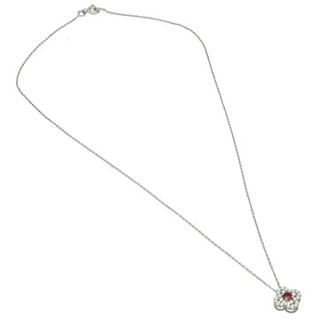 18 Krt Witgouden collier met Diamant en Robijn