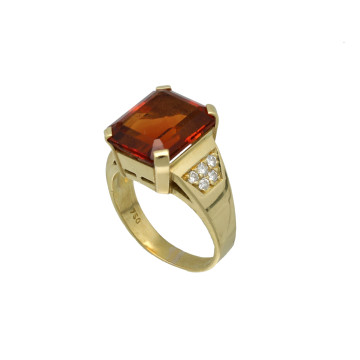 18 Krt Ring met Diamant en Madeira Citrien