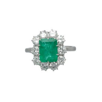 Vintage Smaragd Briljant Ring 1.40 Ct