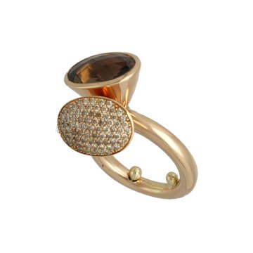 Al Coro Rose Gouden Ring met Diamant en Rookkwarts