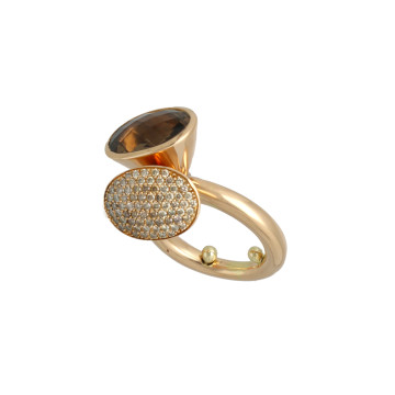 Al Coro Rose Gouden Ring met Diamant en Rookkwarts