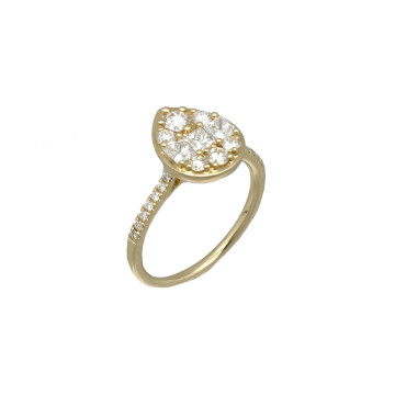 14 Krt. Briljant ring in een peervorm gezet.