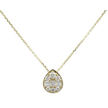 14 Krt. collier met peervormige briljanthanger.