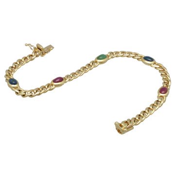 14 Krt.massieve maxima armband met robijn-saffier-smaragd