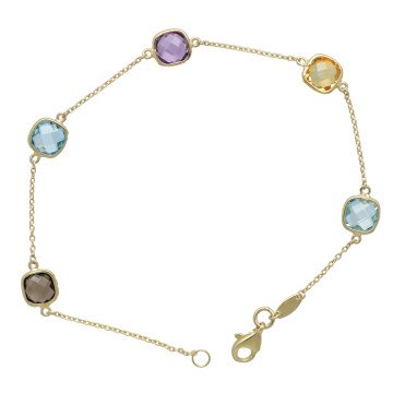 14 Krt.armband met collectie natuurlijke kleurstenen.