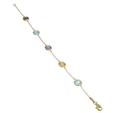 14 Krt.armband met collectie natuurlijke kleurstenen.