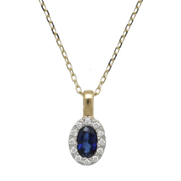 geelgouden collier met Saffier en Diamant