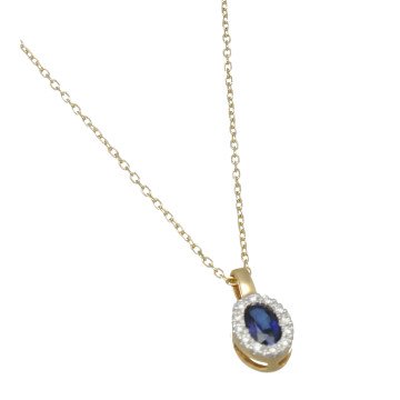 geelgouden collier met Saffier en Diamant