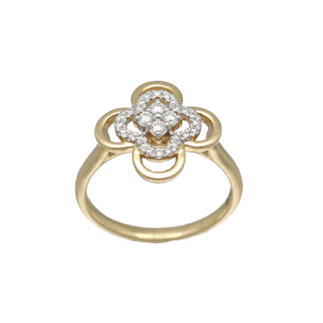 Geelgouden ring klaver met diamant