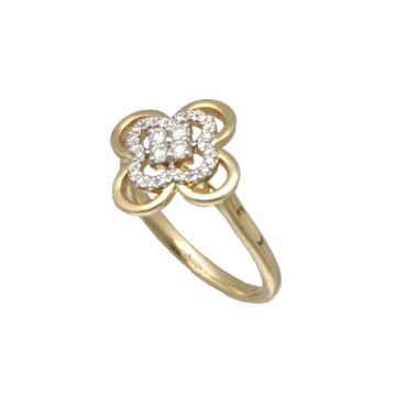 Geelgouden ring klaver met diamant