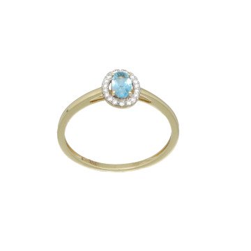 Geelgouden ring met blauwe topaas en diamant