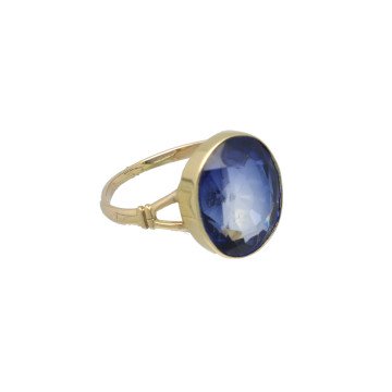 Geelgouden vintage ring met ovale blauwe topaas