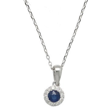 Witgouden Collier met Saffier en Diamant