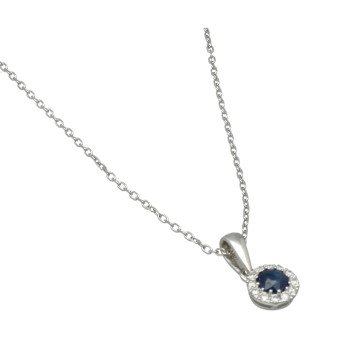 Witgouden Collier met Saffier en Diamant