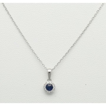 Witgouden Collier met Saffier en Diamant