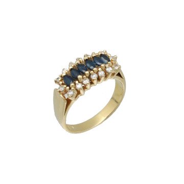 Geelgouden ring bezet met Saffier en diamant