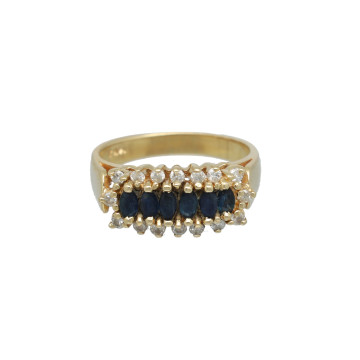 Geelgouden ring bezet met Saffier en diamant