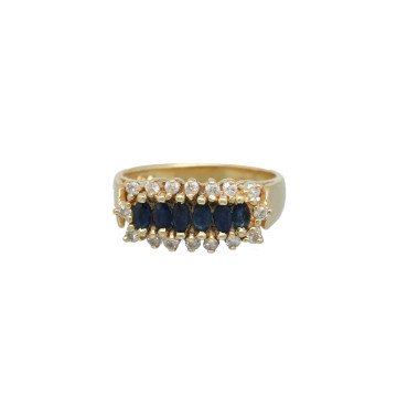 Geelgouden ring bezet met Saffier en diamant