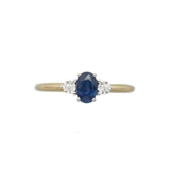 Geelgouden ring met diamant en saffier